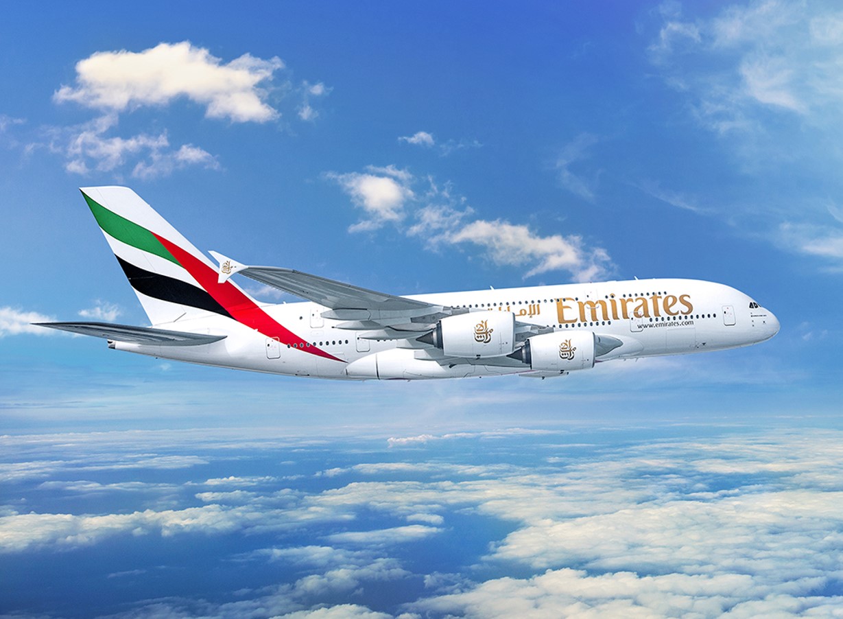 Emirates Airbus A380 aircraft in the skies